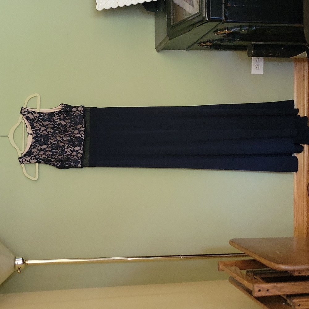 Night Way long maxi cocktail formal   prom dress navy blue peek a boo Sleeveless